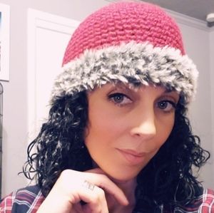 Handmade Faux Fur Trim Crochet Beanie